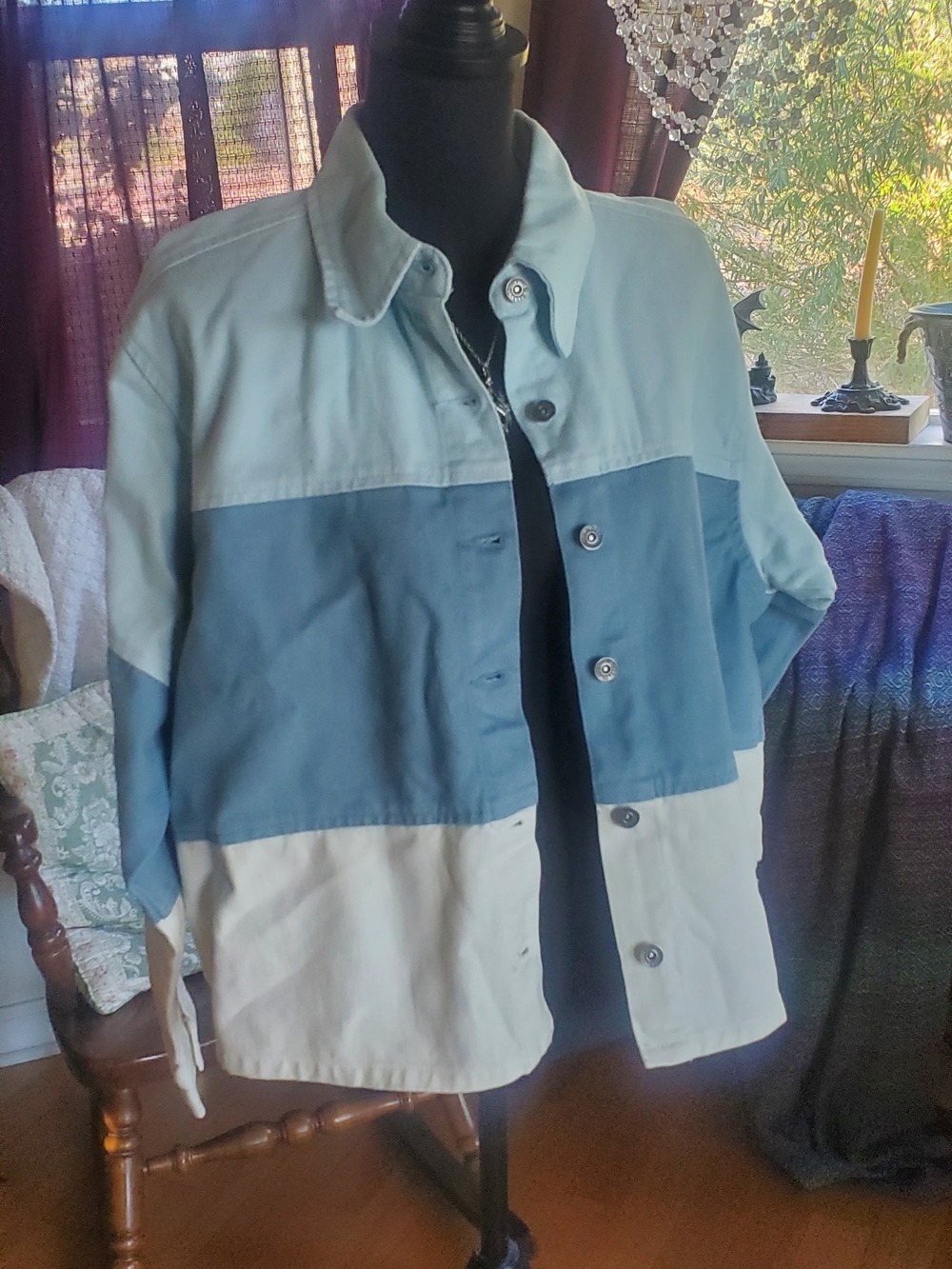 Christopher & Banks Blue and White Colorblock Denim Jacket